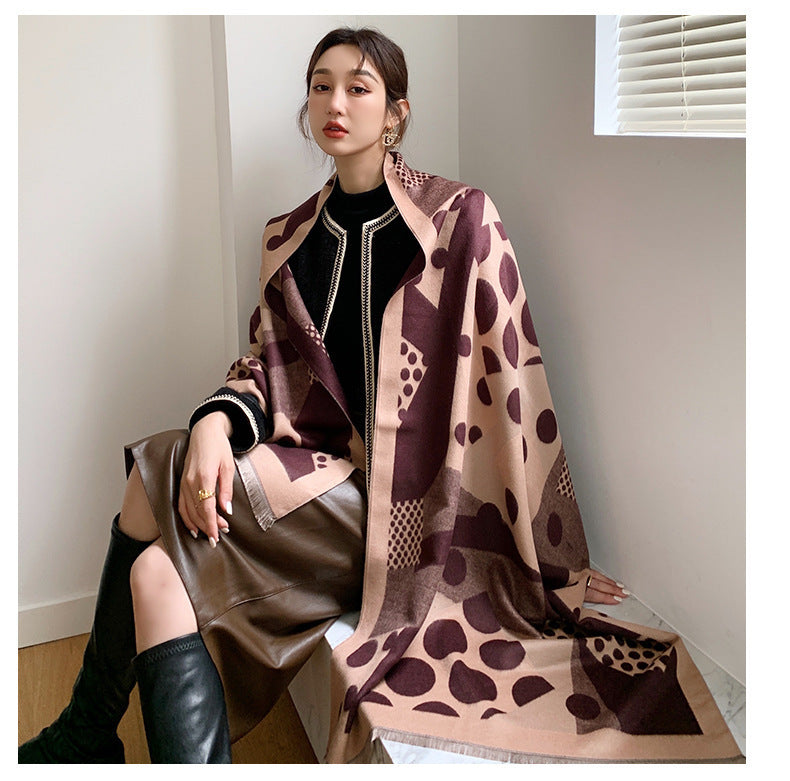 Casual Polka Dot Artificial Cashmere Warm Printing Long Scarf Shawl