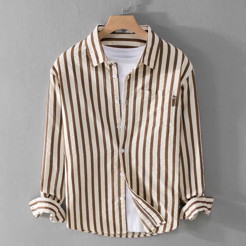 Color Matching Long Sleeve Stripe Men's Shirt