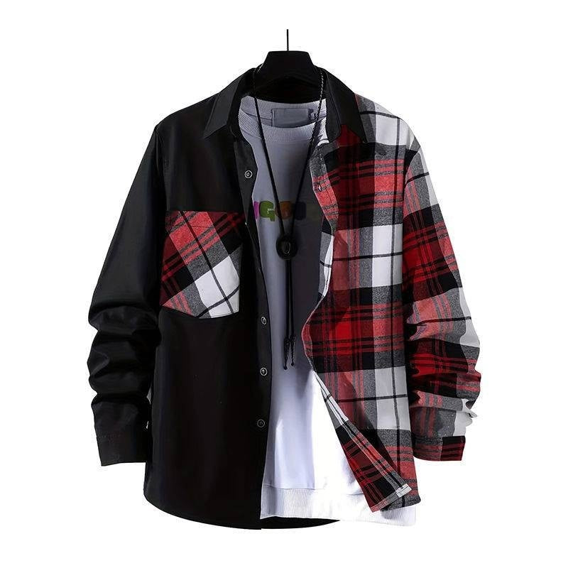 Spring Style Color-contrast Check Pocket Plaid Long Sleeve Shit Jacket