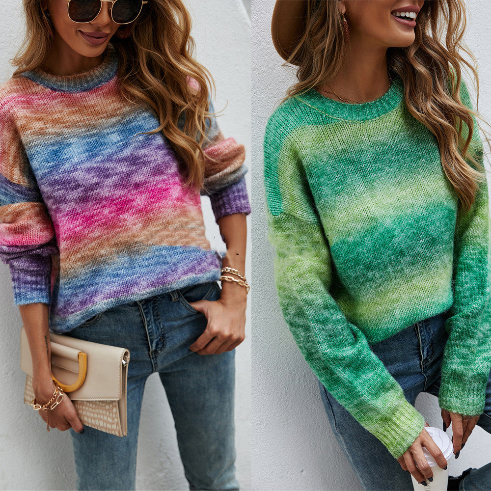 New Autumn And Winter Rainbow Pullover Color Sweater