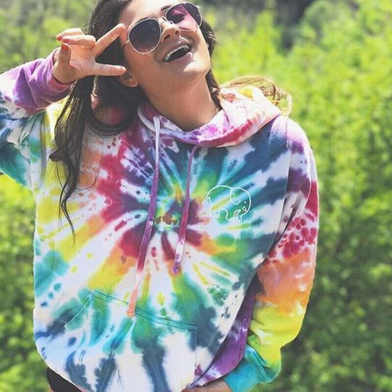 Printed tie-dye long-sleeved hooded sweatshirt