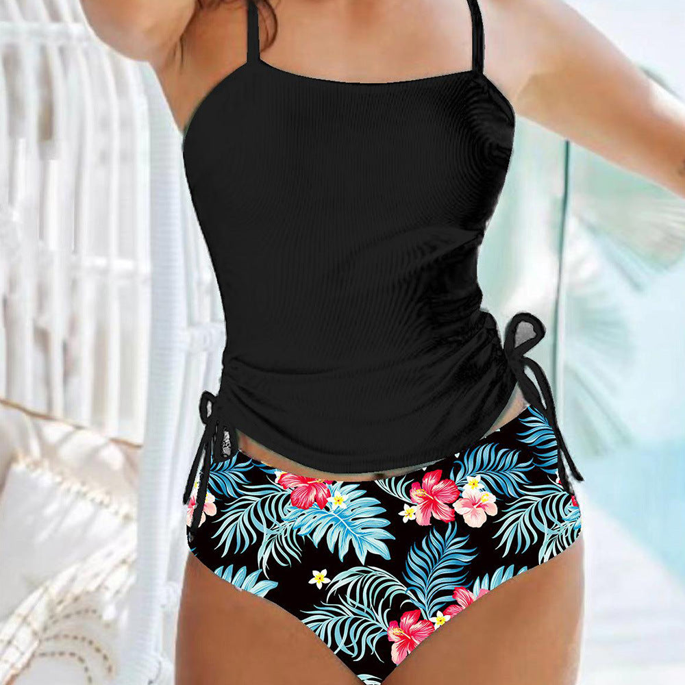 Women's Solid Color Floral Bikini Swimsuit