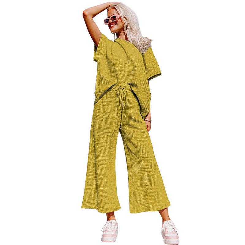 Loose Short Sleeve Trousers Suit Women