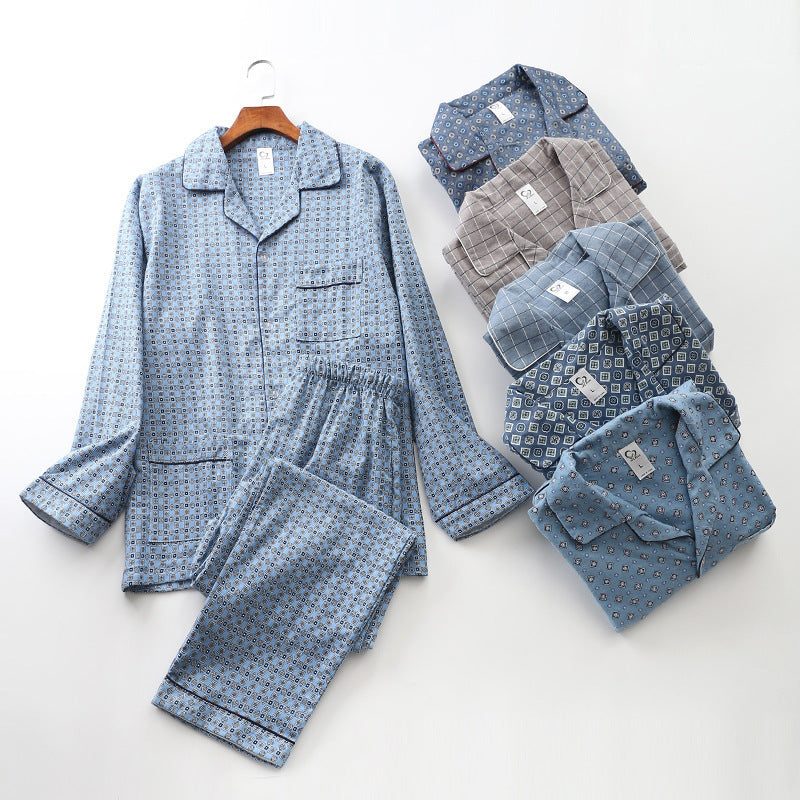 Brushed Cloth Long-sleeved Lapel Pajama Set