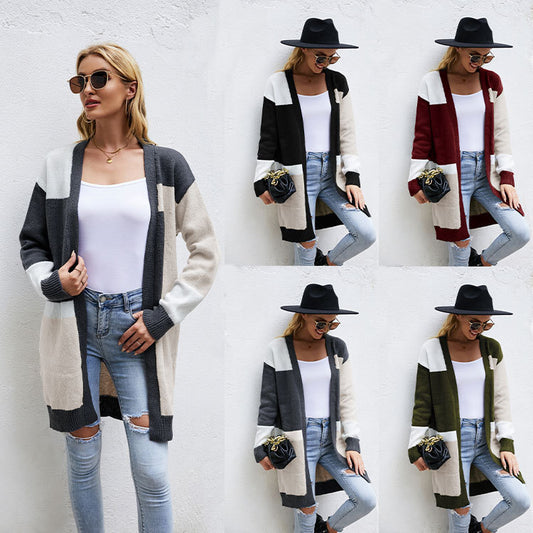 Loose Plus Size Color Block Knitted Jacket