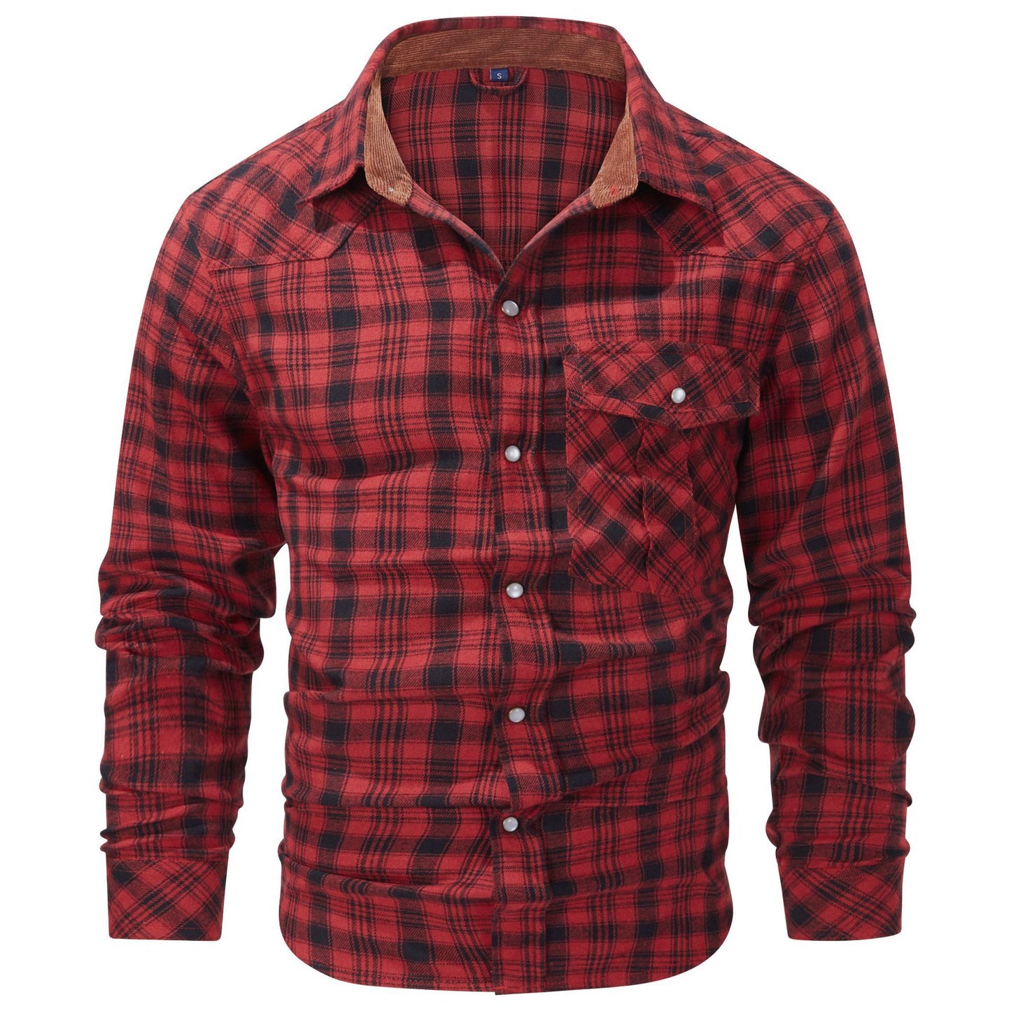 Flannel European And American Retro Pearl Buckle Western Style Long Sleeve Shirt