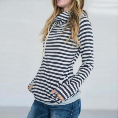 Shiying Striped Hooded Sweater Women's Autumn Fashion Loose-fitting Long Sleeves Top