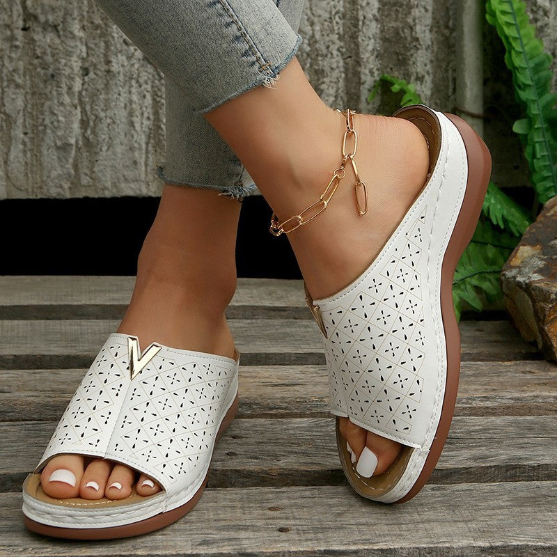 Summer New Plus Size Hollow-out Wedge Sandals Women's European And American Peep Toe Platform Women's Sandals