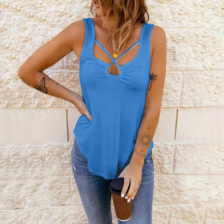 European And American Women's Clothing Cross Solid Color  Camisole Top Women