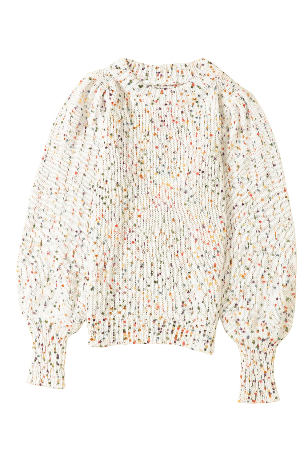 Beige Colorful Dots Cable Knit Crew Neck Sweater