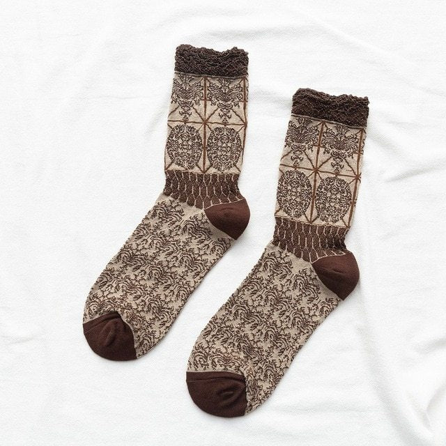 Retro pattern women's socks ethnic style flower socks