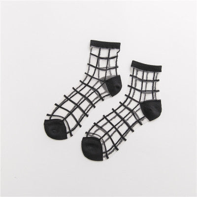 New Women's Socks Style Plaid Ultra-thin Transparent