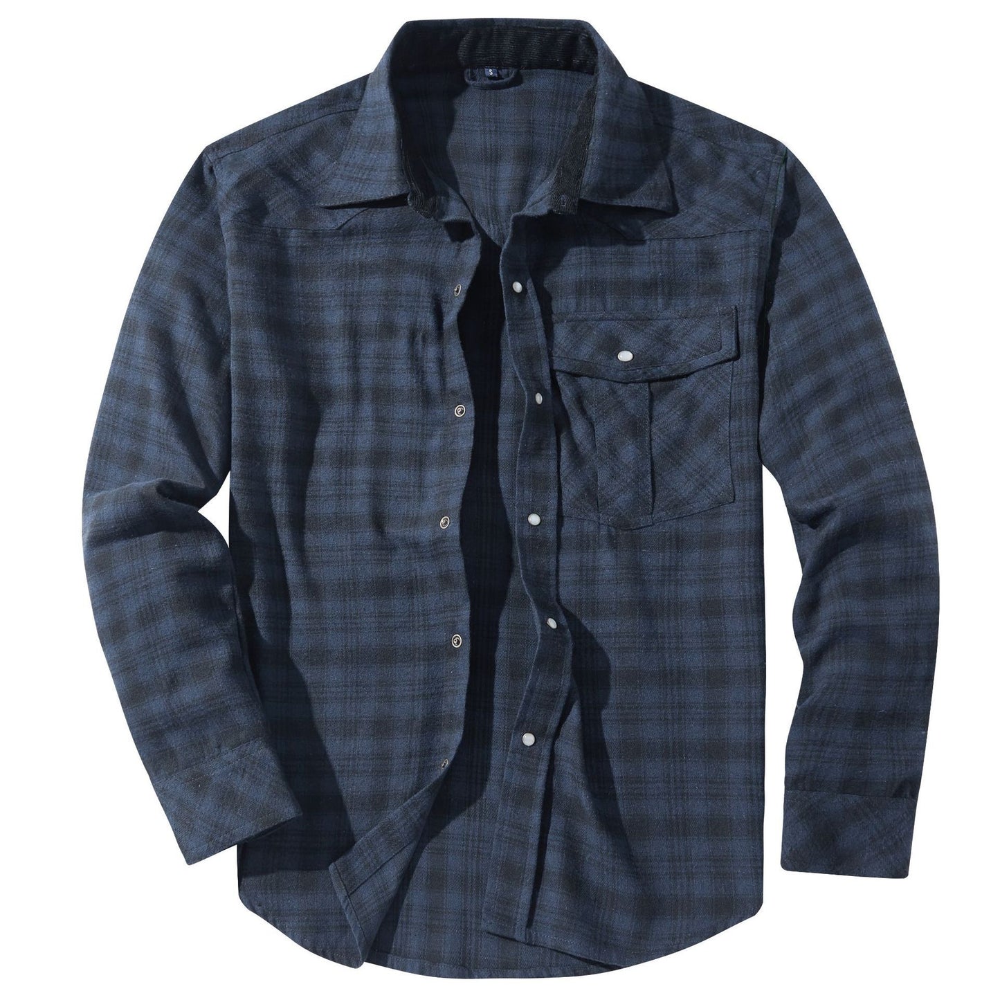 Flannel European And American Retro Pearl Buckle Western Style Long Sleeve Shirt