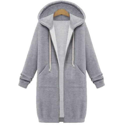 Hooded long-sleeved winter sweater women's jacket in a long thick shirt