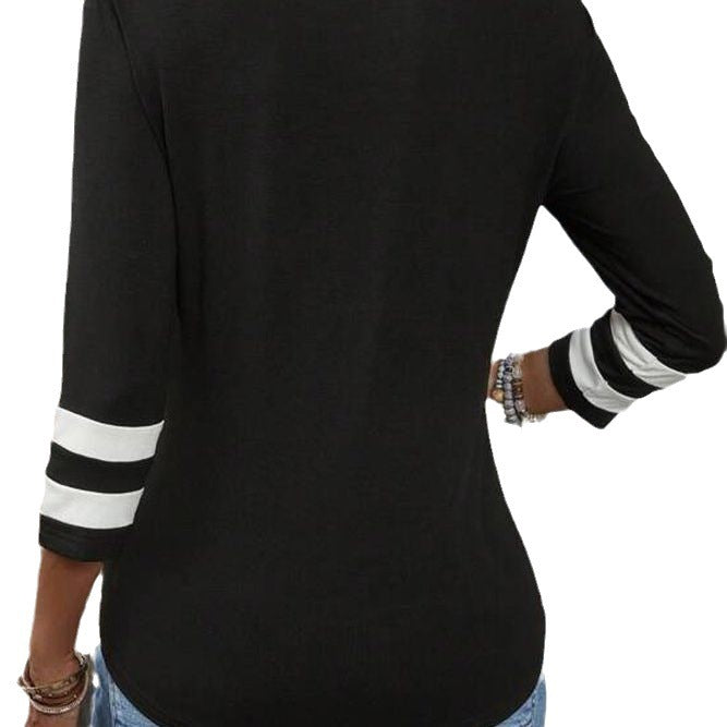 European And American Round Neck Long-sleeved Striped T-shirt Fashion Simple