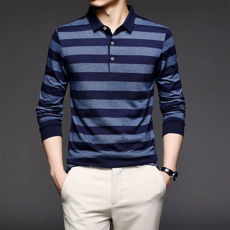 Long-sleeved T-shirt Men's Polo Shirt Lapel Striped Casual Style