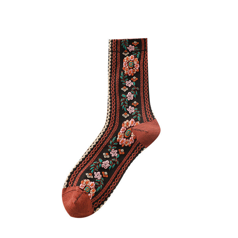 Small Floral Socks Women's Retro Mid-calf Length Socks