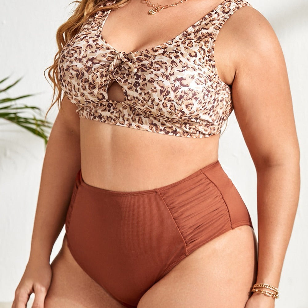 Tangini Fat Woman Swimsuit Leopard Print Conservative