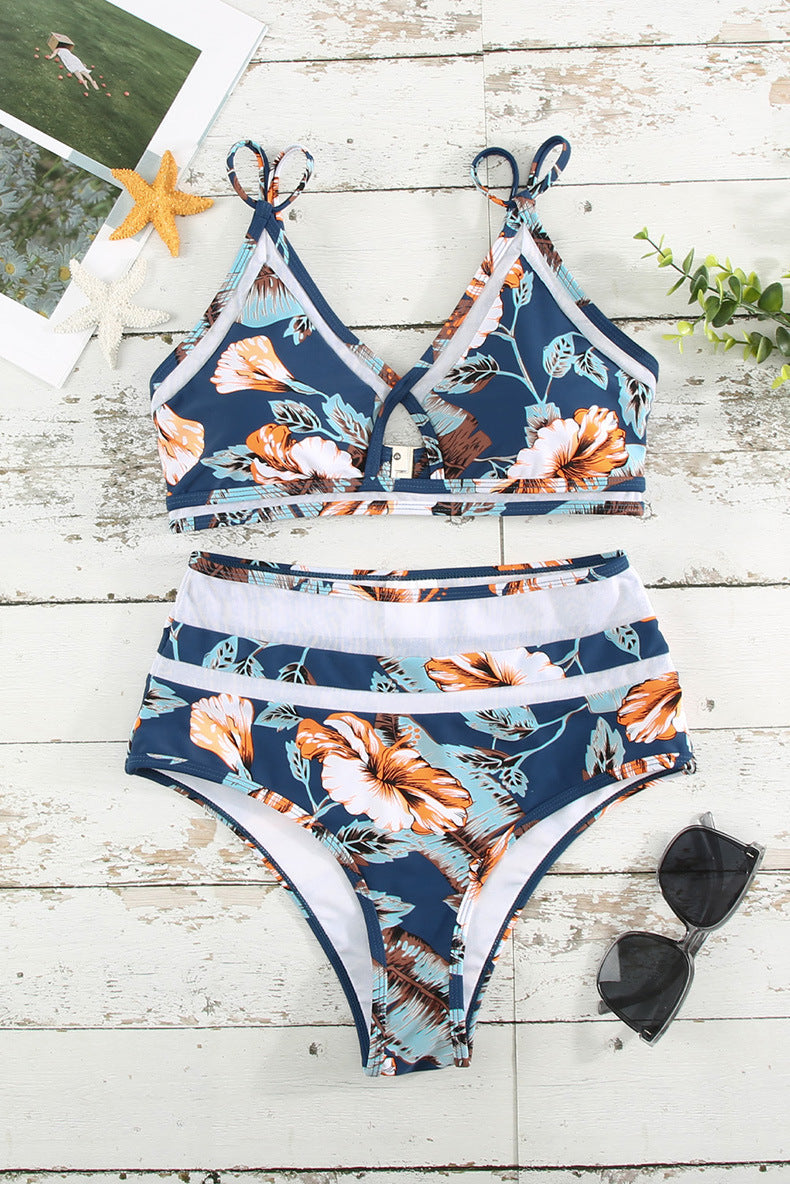 Printed Bikini High Waist Split Swimsuit