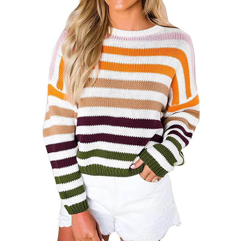 Rainbow contrast striped sweater