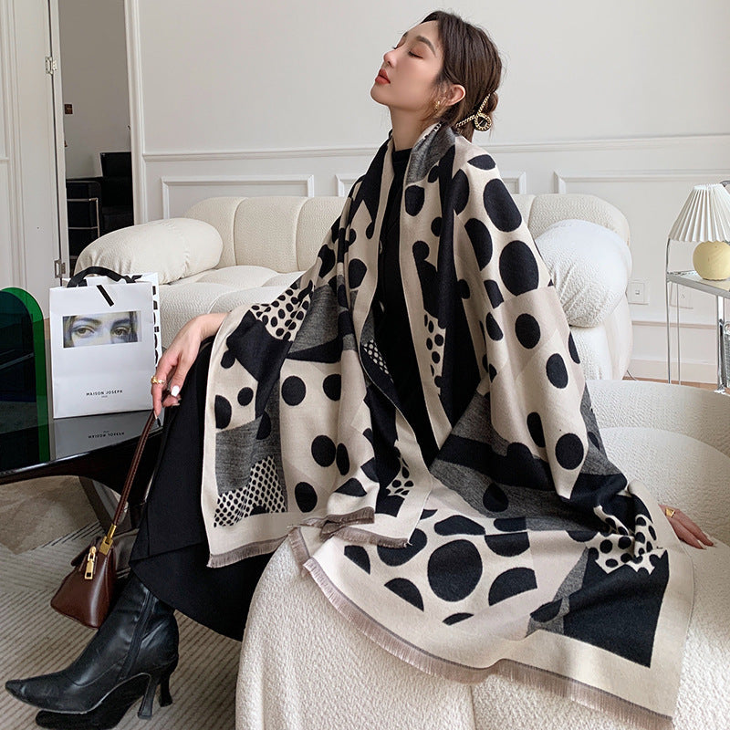 Casual Polka Dot Artificial Cashmere Warm Printing Long Scarf Shawl