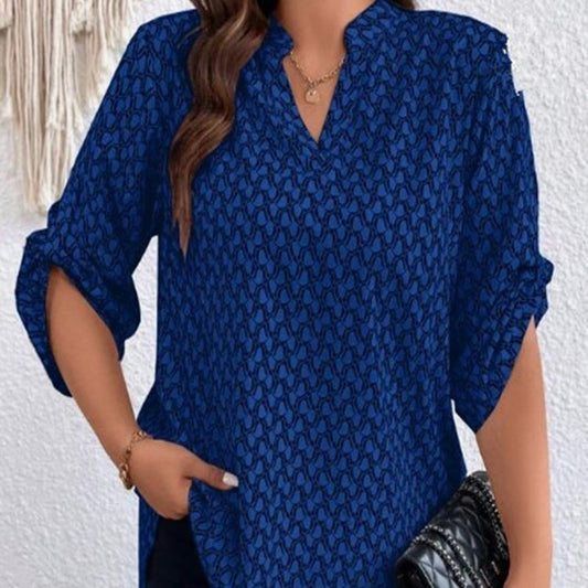 Women's Shirt V-neck Long Sleeve Temperament Printed Slimming Top