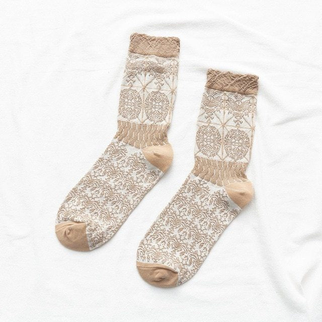 Retro pattern women's socks ethnic style flower socks