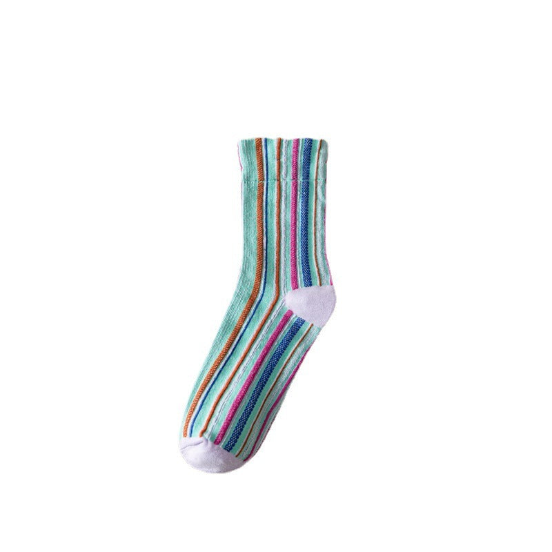 Autumn And Winter Vertical Stripes Retro Color Hem Tube Socks