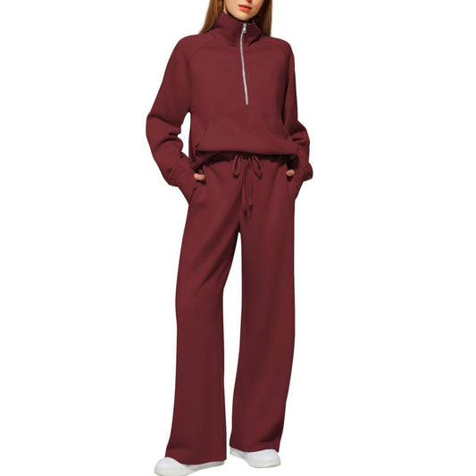 Solid Color Long-sleeved Sweater Trousers Suit Women's Suit