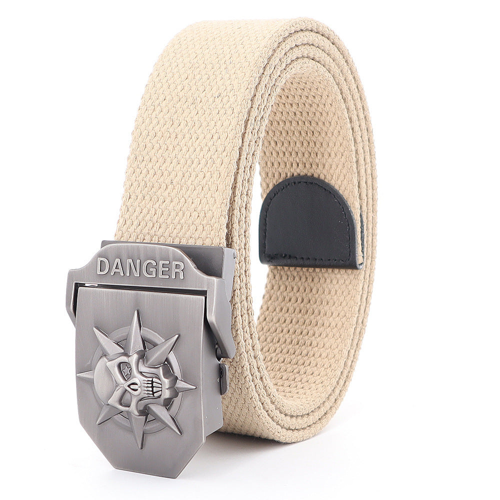 Skull Alloy Thickened Canvas Belt Lengthened Automatic Buckle