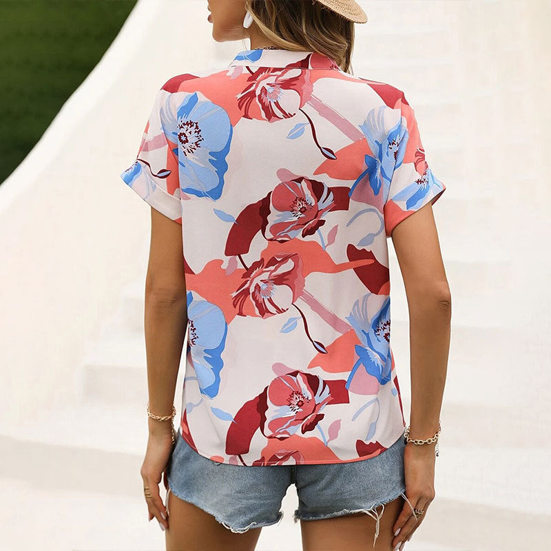 V-neck Painted Color Printing Short Sleeve