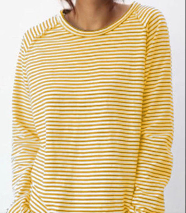 Loose Round Neck Raglan Long Sleeve Striped Printed Sweater