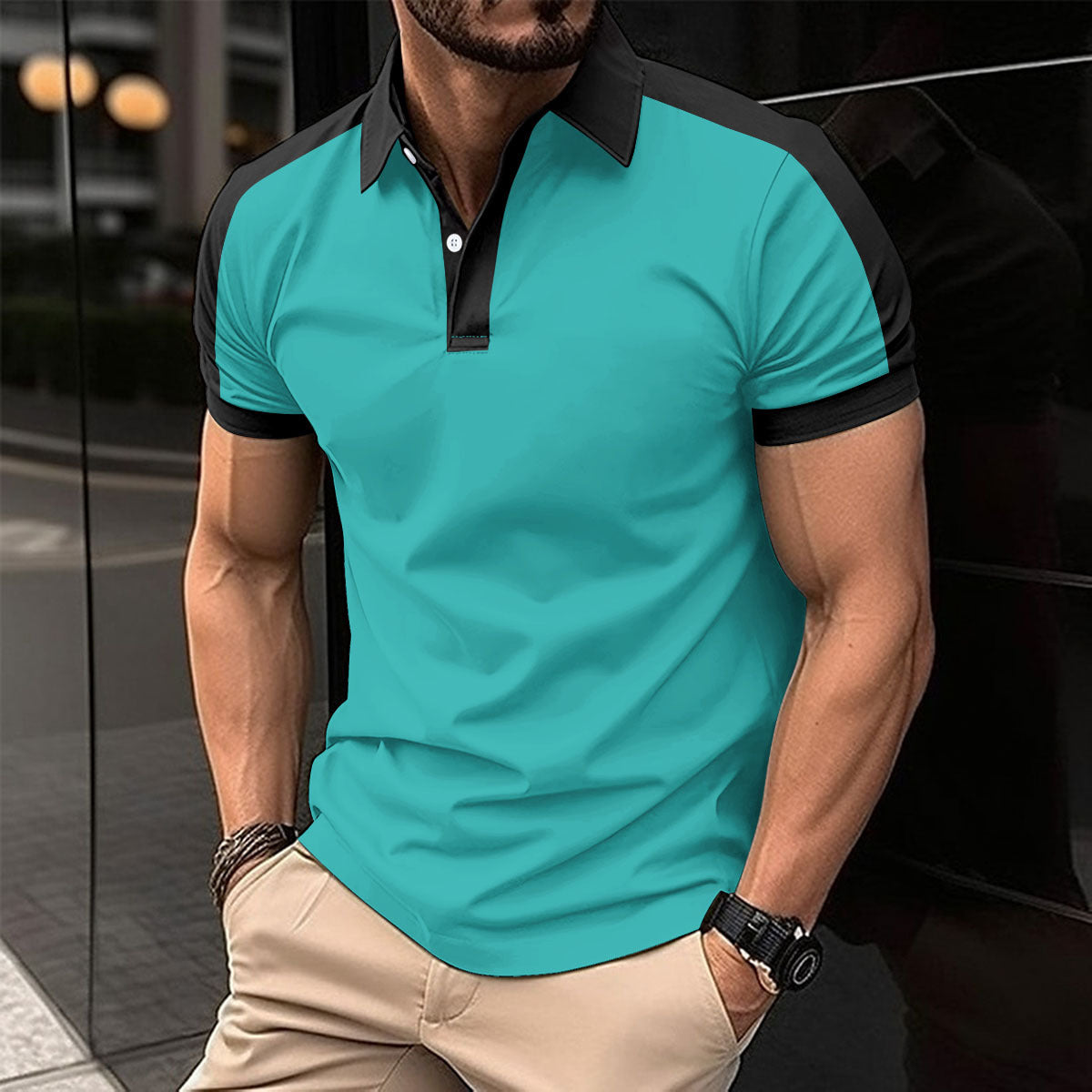 Men's Business Casual Raglan Short-sleeved Polo Shirt