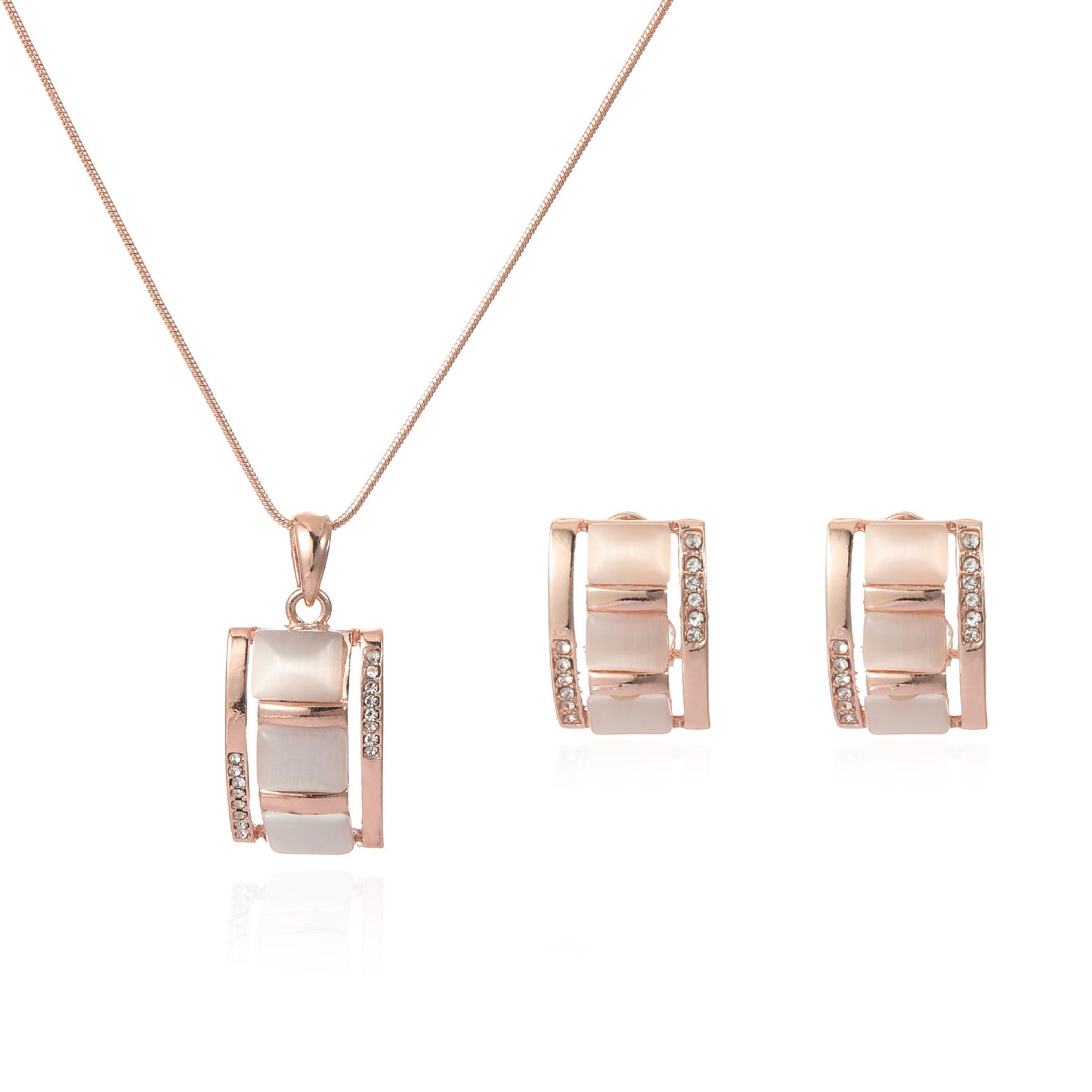 Diamond-embedded Trendy Plaid Rectangular Opal Necklace