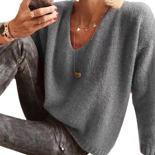 V-neck long sleeve pullover for women loose slouchy style
