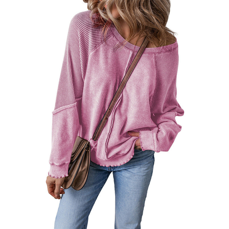 Women's Simple All-match Off-shoulder Casual Loose Round Neck Sweater