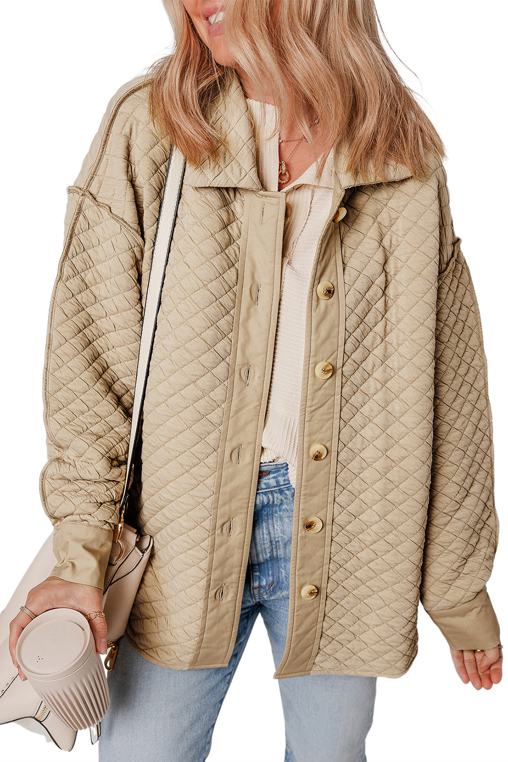 Jet Stream Solid Color Quilted Puffer Buttoned Shacket