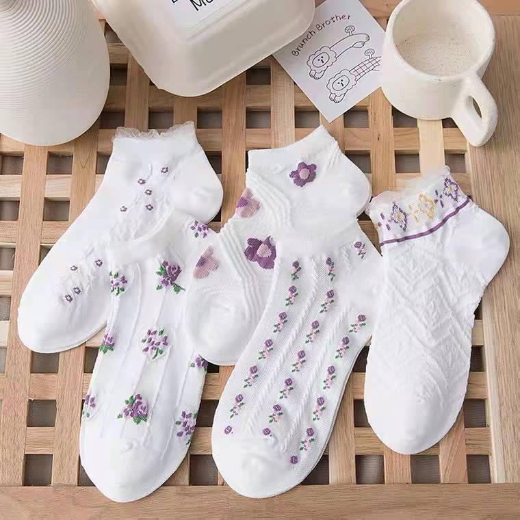 Lace Lace Day Socks College Style Ins Thin Style Small Floral Socks