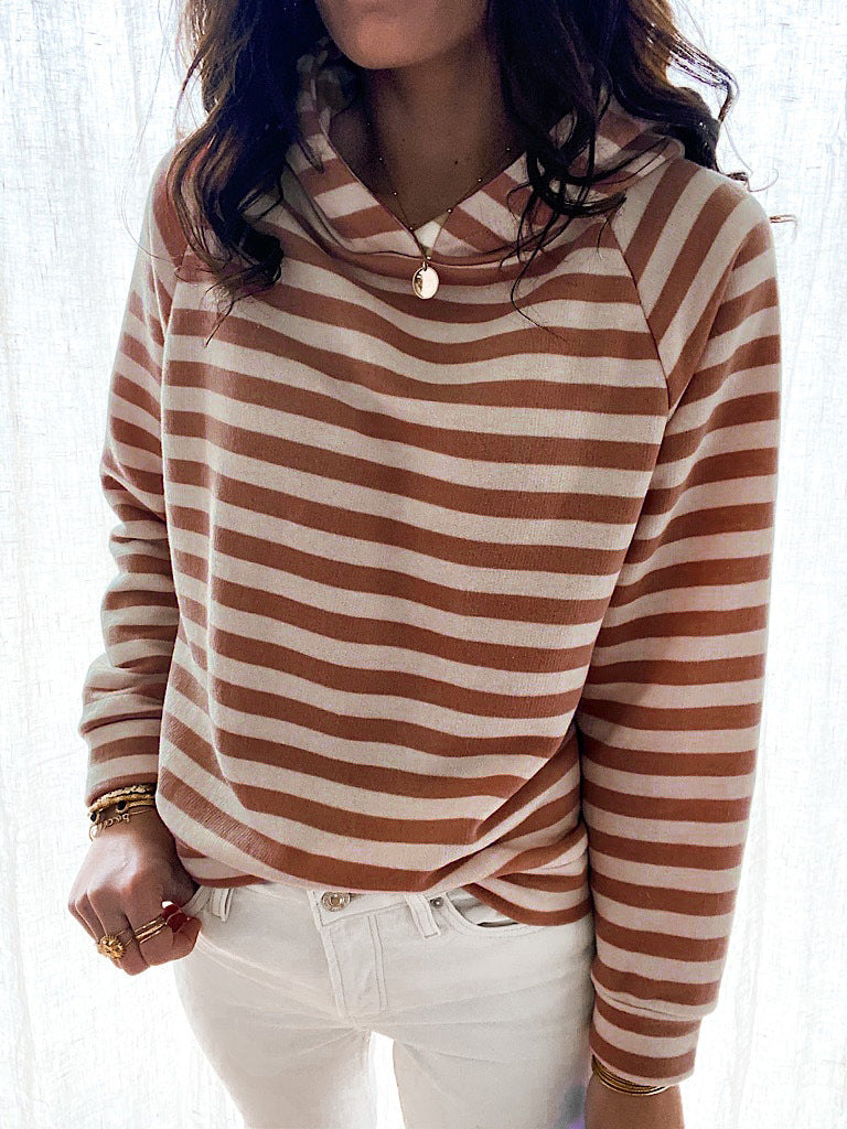 Hooded Striped Three-color Long-sleeved Sweater