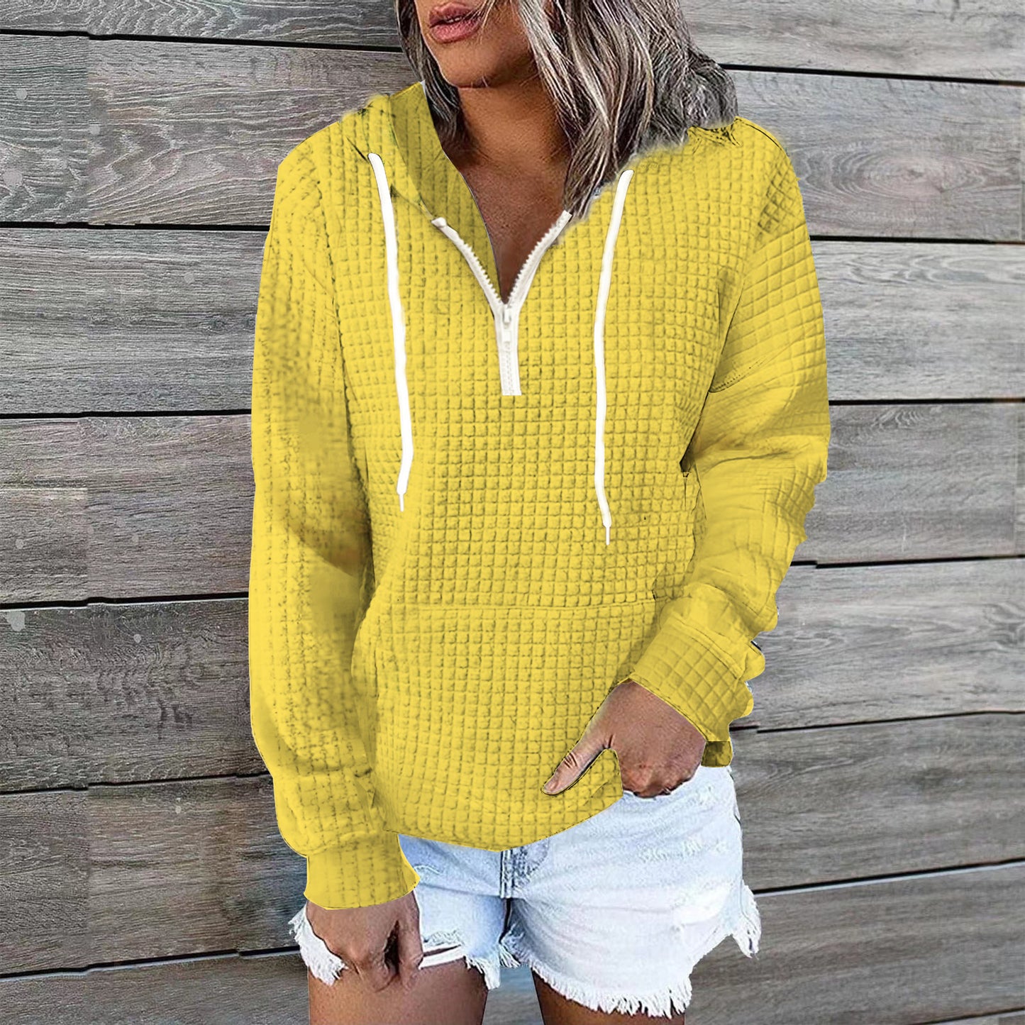 Women's Waffle Hoodie Sweater Coat