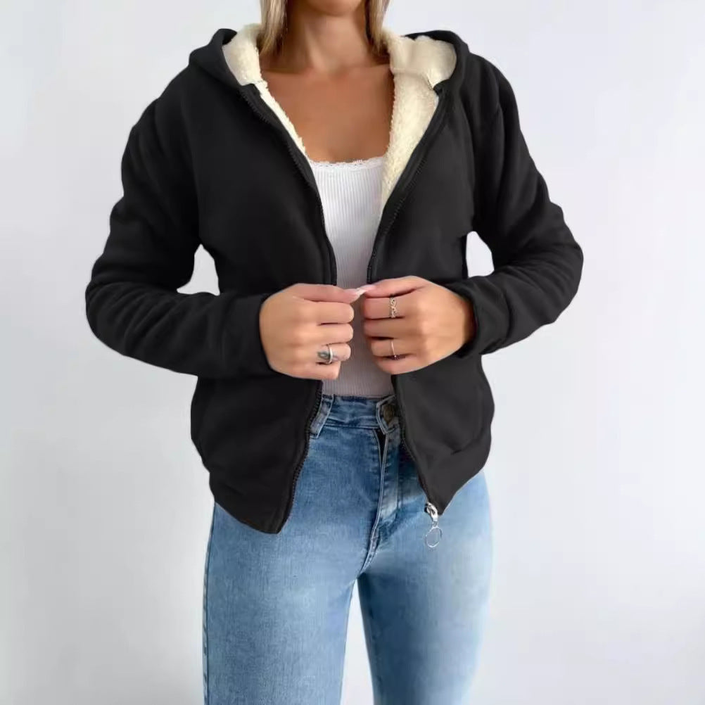 Zipper Kangaroo Pocket Warm Hooded Cardigan Sweater