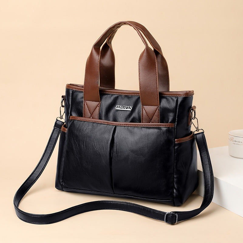 Retro Contrast Leather Shoulder Messenger Bag