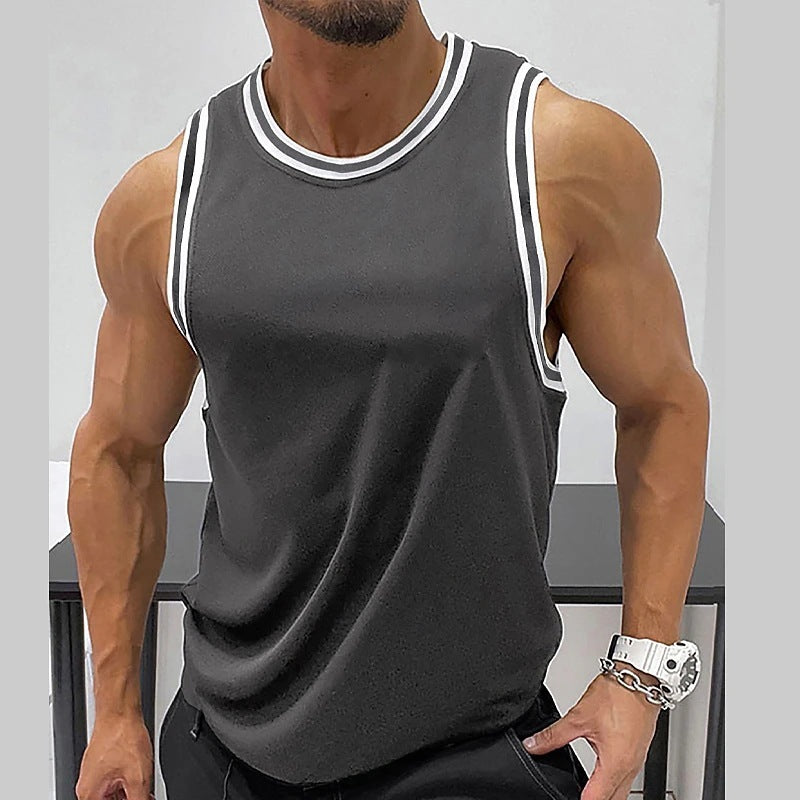 Men's Solid Color Ribbed Round Neck Vest