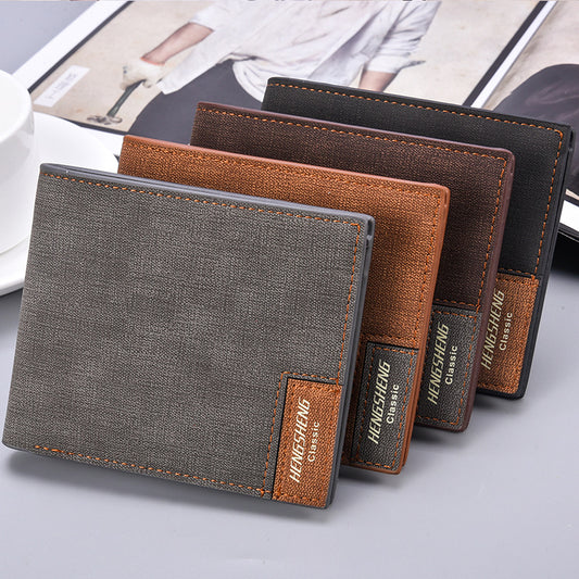 Men's Short Casual Canvas Pattern Thin Wallet