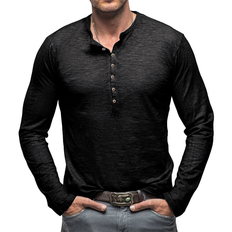 European And American Men's Slub Cotton Autumn And Winter Base Henley Shirt