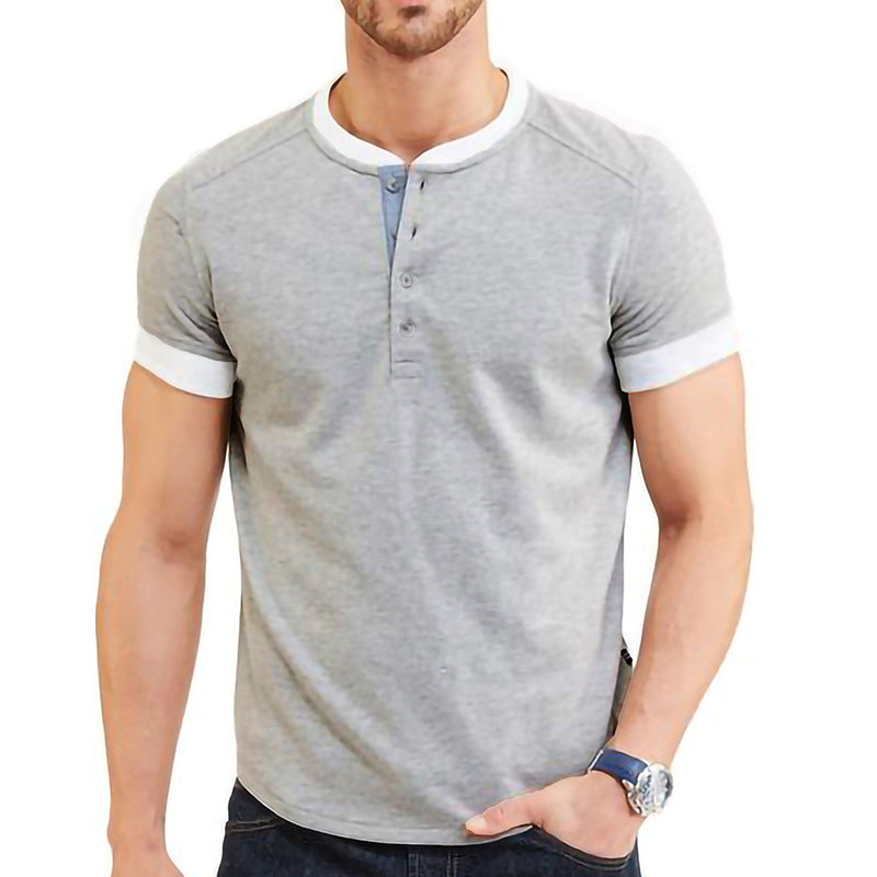 Men's New Solid Color Patchwork Short Sleeve T-Shirt