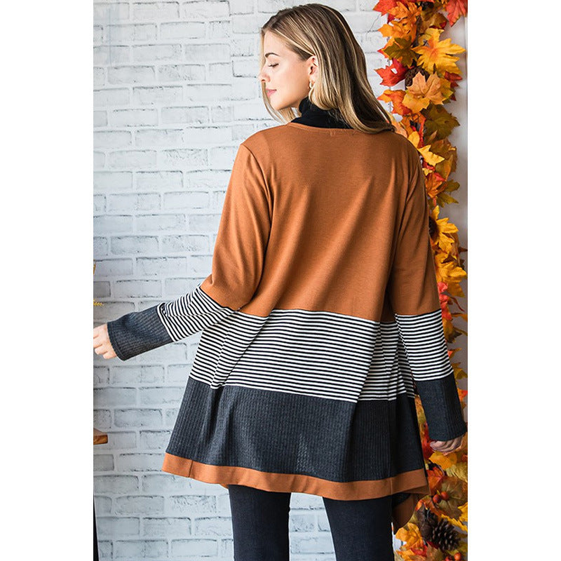 Striped Color Stitching Knitted Cardigan