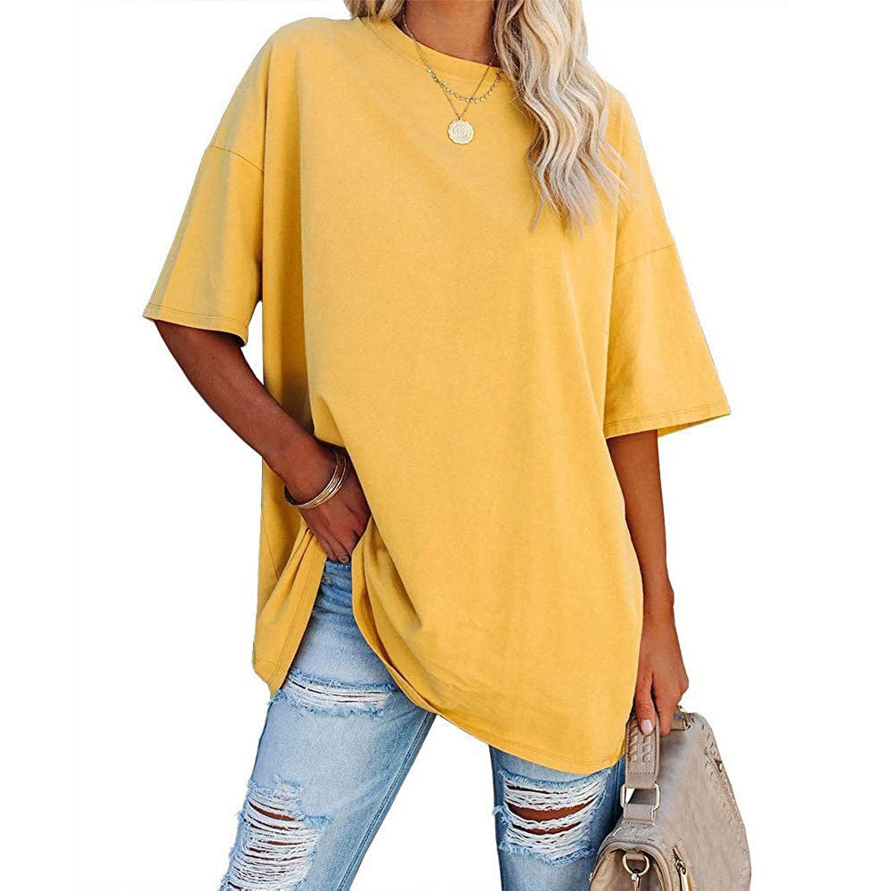 Loose Drop Shoulder Sleeves Round Neck Short Sleeve Top