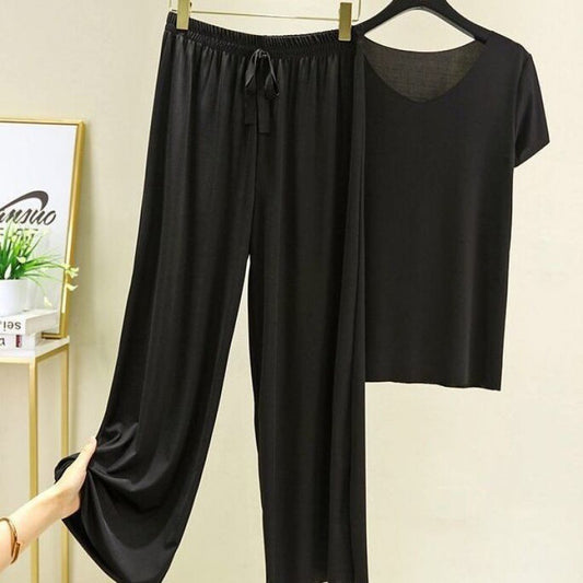 Household Clothes Suit Women's Pajamas Short Sleeved Ice Silk Texture