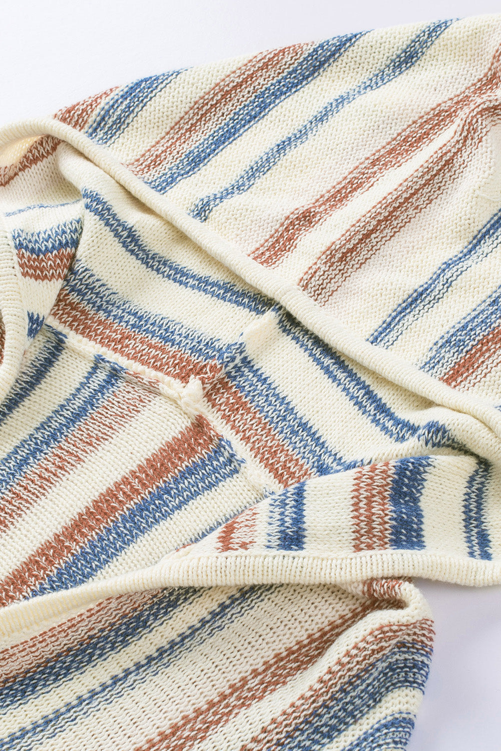 Multicolor Striped Knit Kangaroo Pocket Hooded Sweater